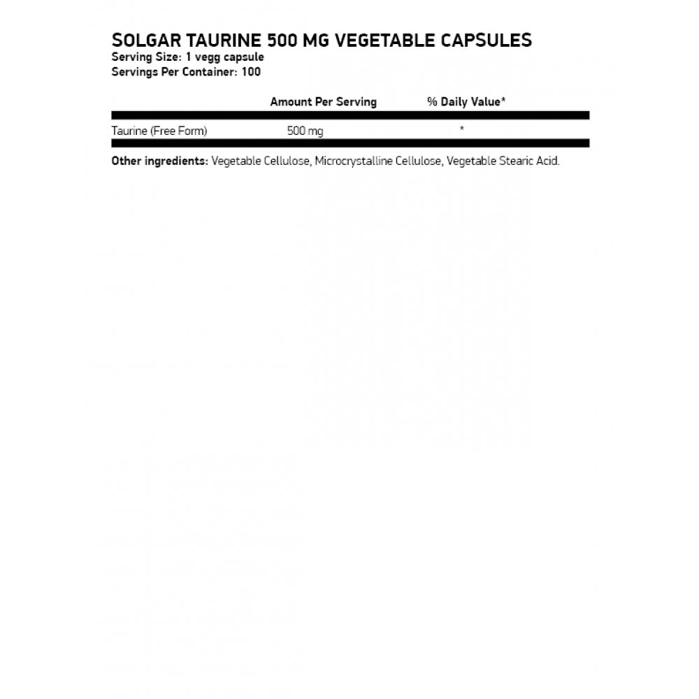 SOLGAR Taurine 500 мг 100 растителни капсули