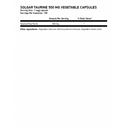 SOLGAR Taurine 500 мг 100 растителни капсули