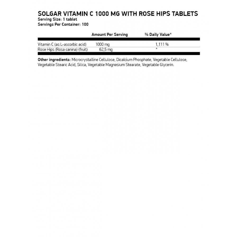 SOLGAR Vitamin C 1000mg With Rose Hips 100 таблетки