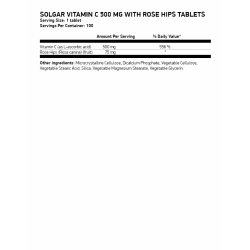 SOLGAR Vitamin C 500 мг With Rose Hips 100 таблетки