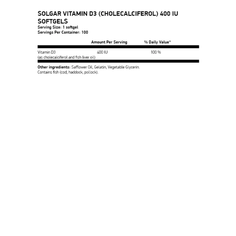 SOLGAR Vitamin D3 (Cholecalciferol) 400 IU 100 меки капсули